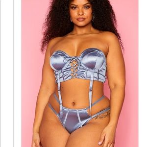 NWT Blue Satin Lingere Set